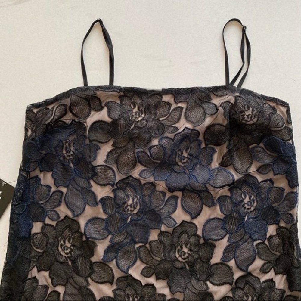 Express Black Embroidered Floral Mini Dress Womens Size Medium Tan Lining - Picture 11 of 16